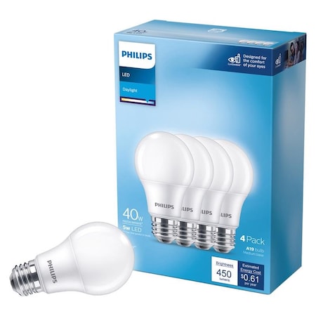 Philips Philips A19 E26 (Medium) LED Bulb Daylight 40 Watt Equivalence 4 pk 575811